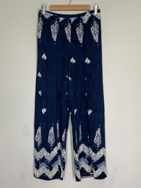 Aakaa Wide Leg Pants Women's L Blue Pull On Rayon Beachy Cover up Slit